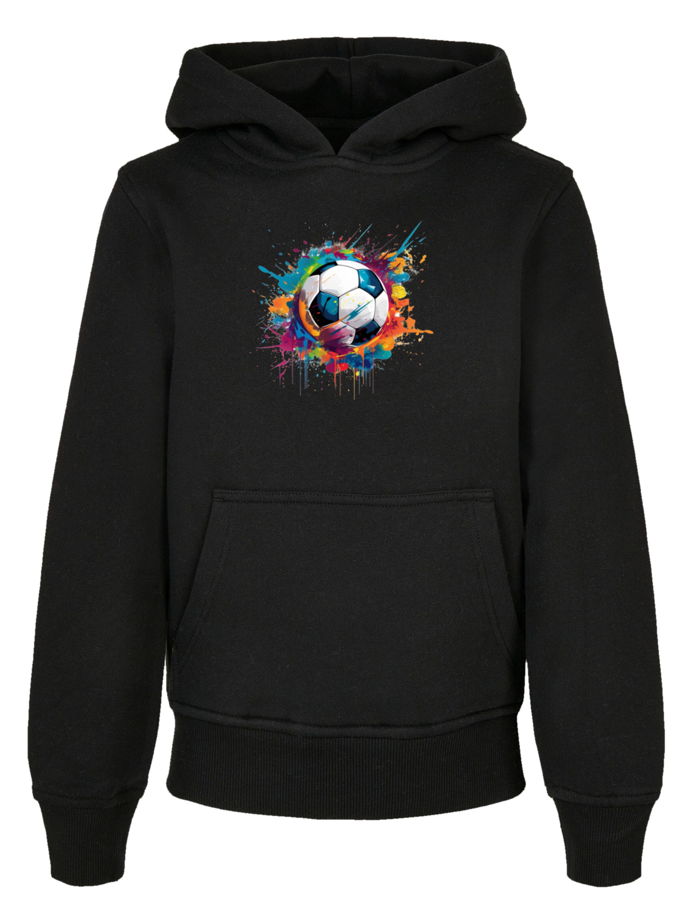 F4NT4STIC Sweatshirt 'Colorful Soccer Ball Graphic Design' in Zwart: voorkant