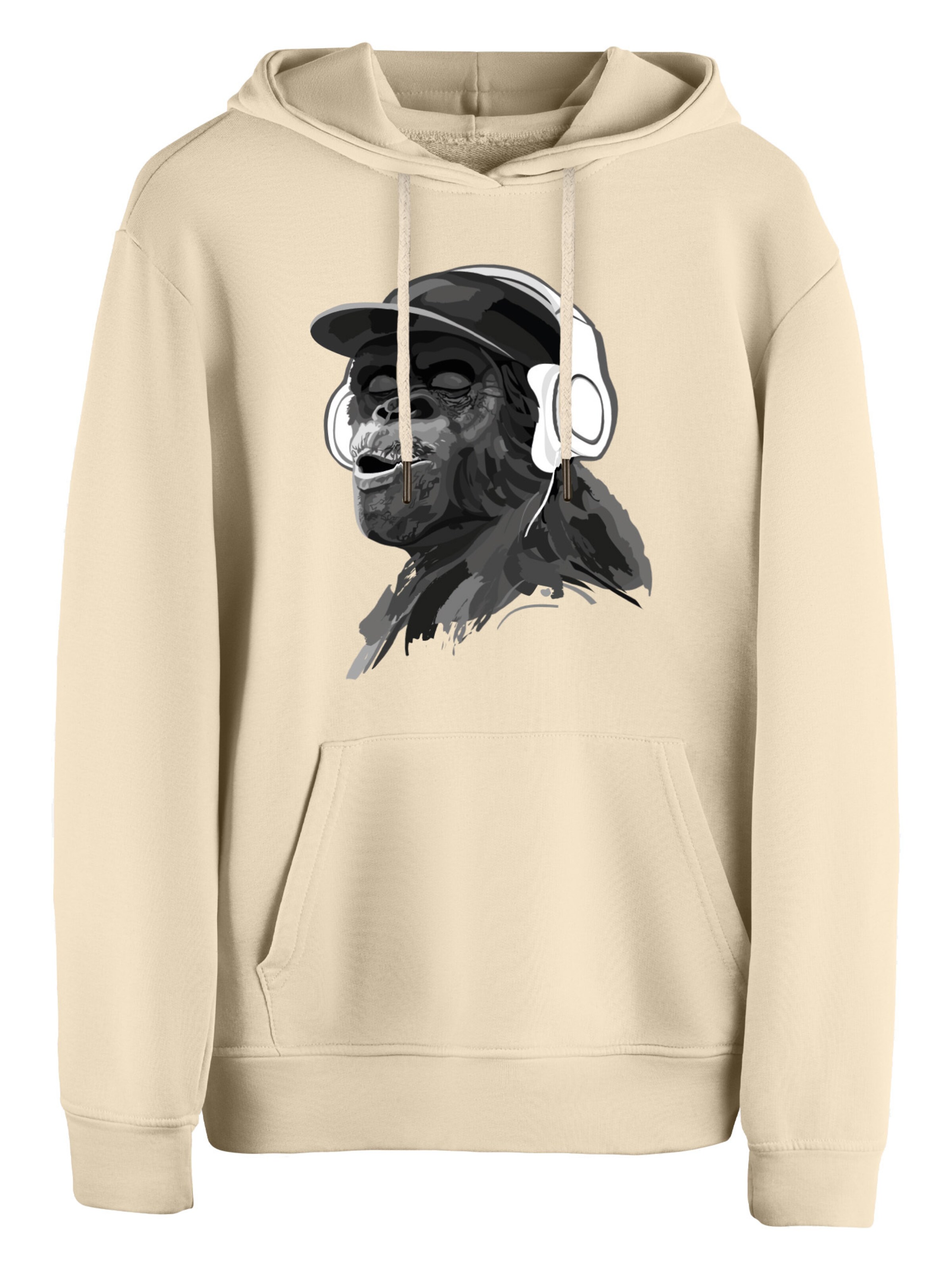 Felpa 'Monkey Mit DJ-Kopfhörer' di Cotton Prime in beige: frontale