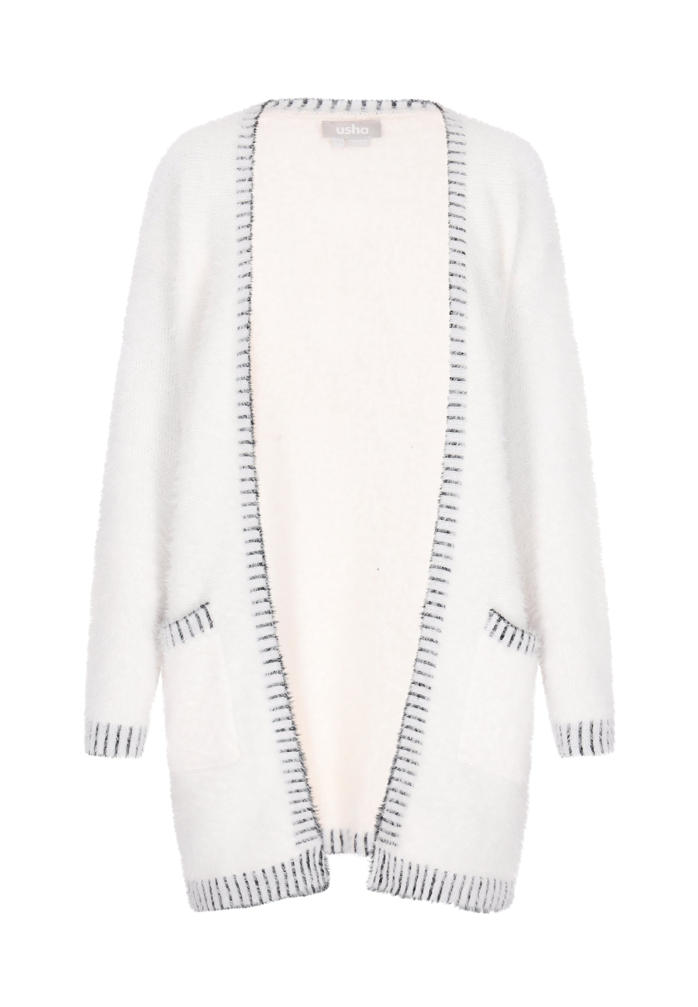 Geacă tricotată de la Usha pe alb: față