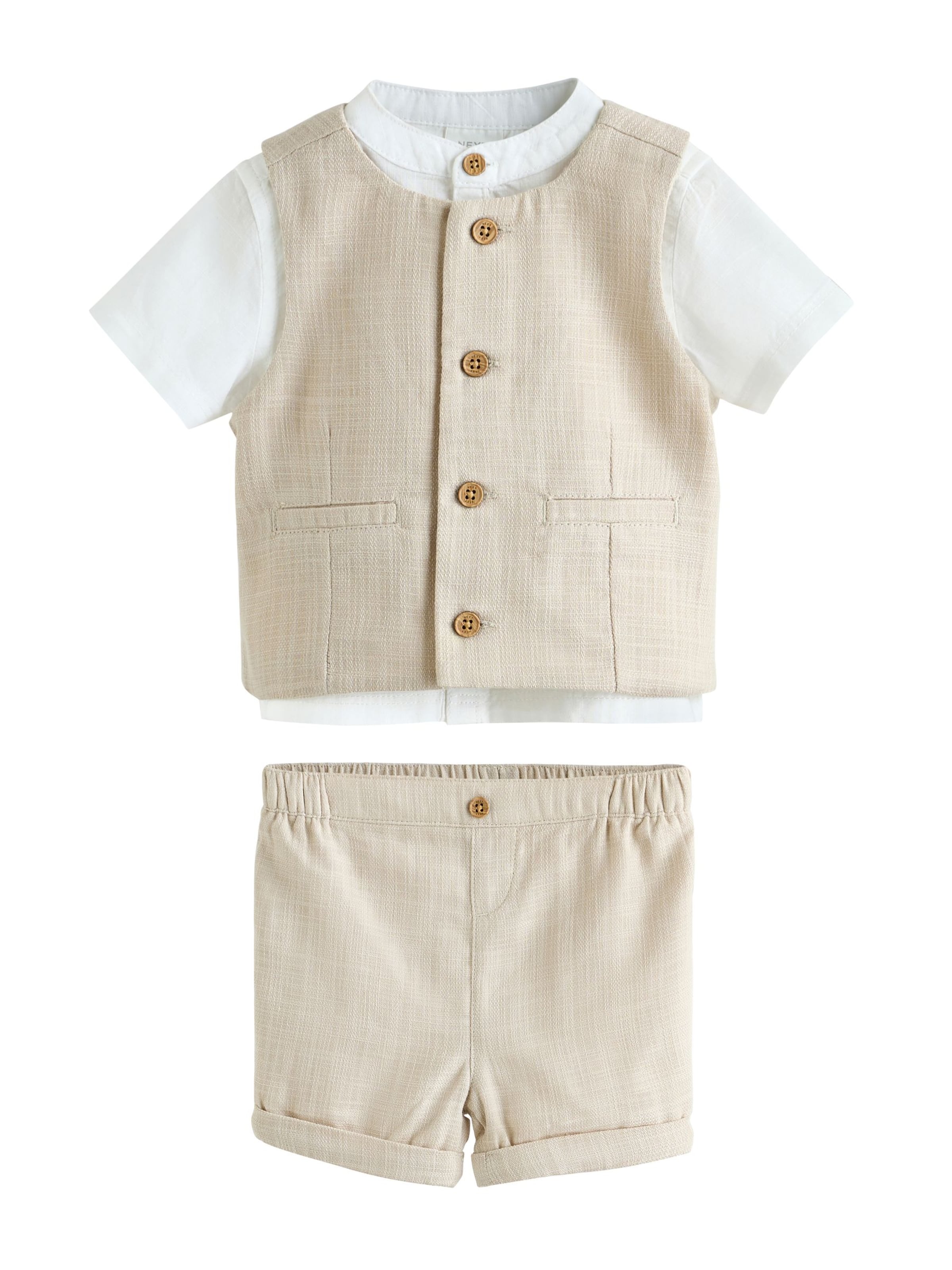 Next Set: Hemd, Weste und Shorts in Beige: Vorderseite
