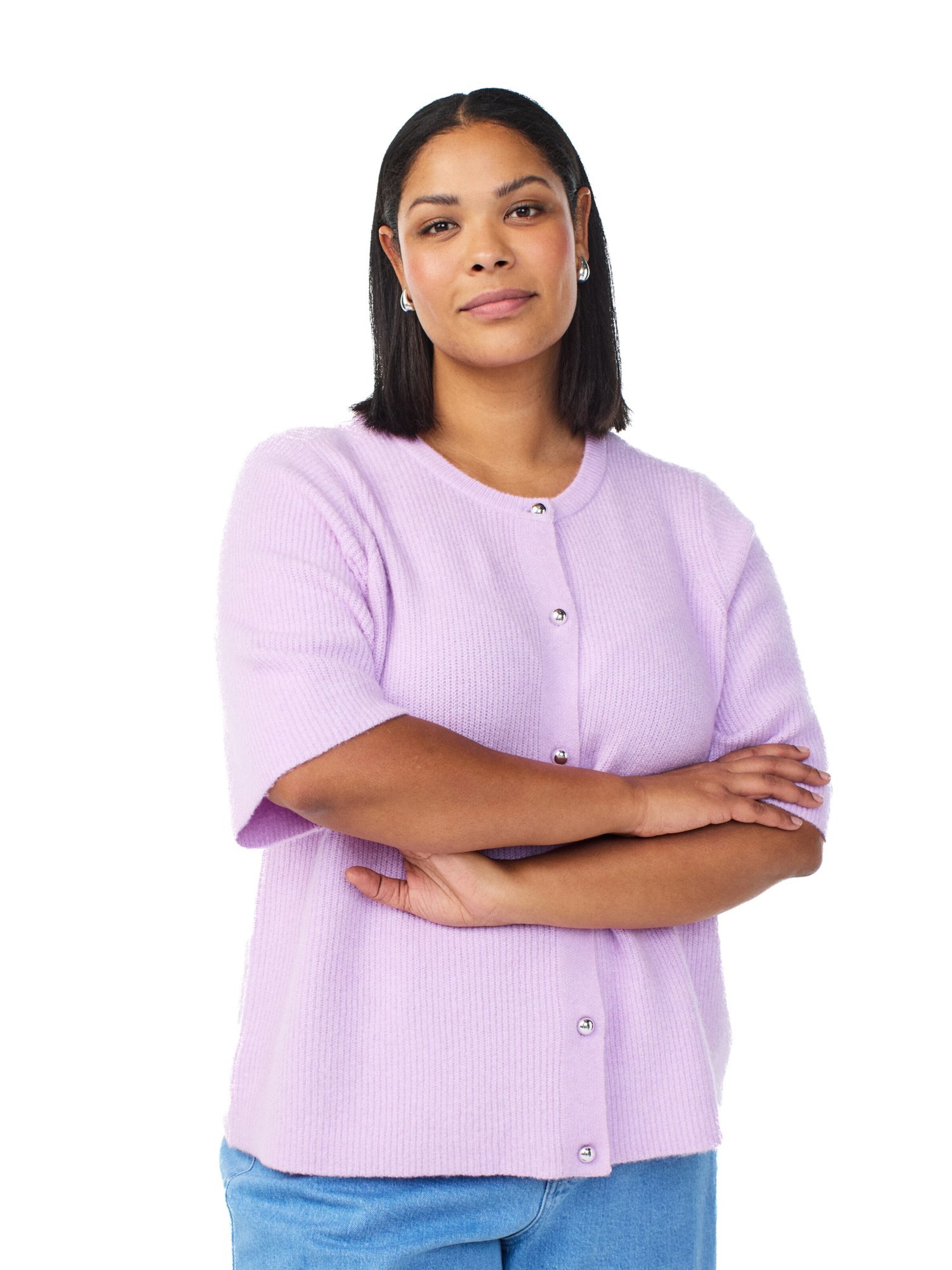 Zizzi Gebreid vest 'Cavista' in Lila: voorkant