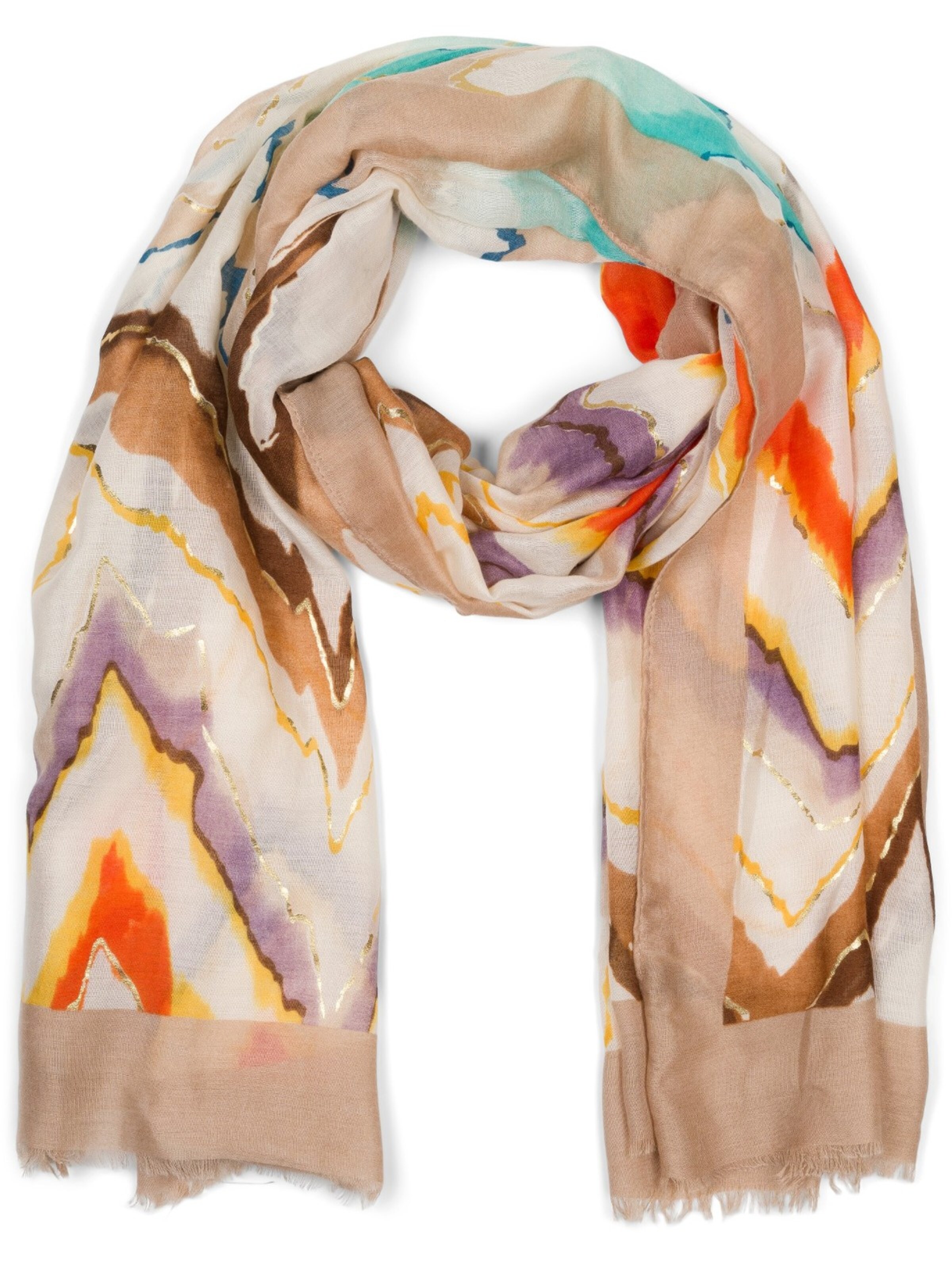 styleBREAKER Scarf 'Leichter Schal mit Zick-Zack Muster' in Brown: front