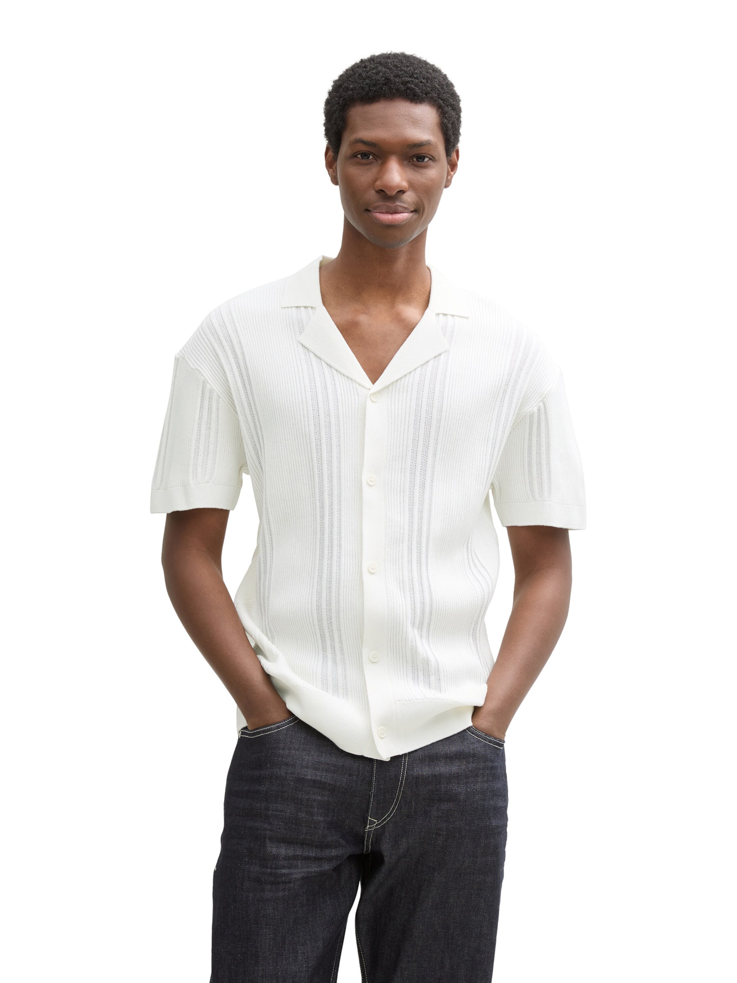 TOM TAILOR DENIM Knit cardigan in White: front