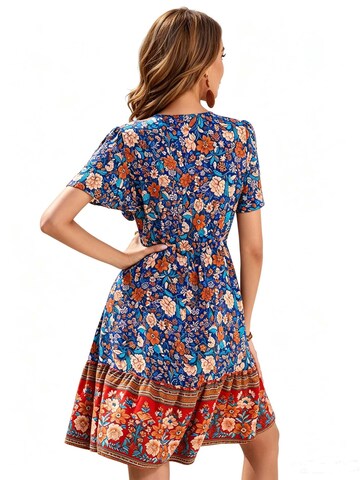 KoJooin Sukienka 'Damen Sommerkleid mit Kurzarm, platziertem Blumenprint und lässigem Boho-Look' w kolorze niebieski