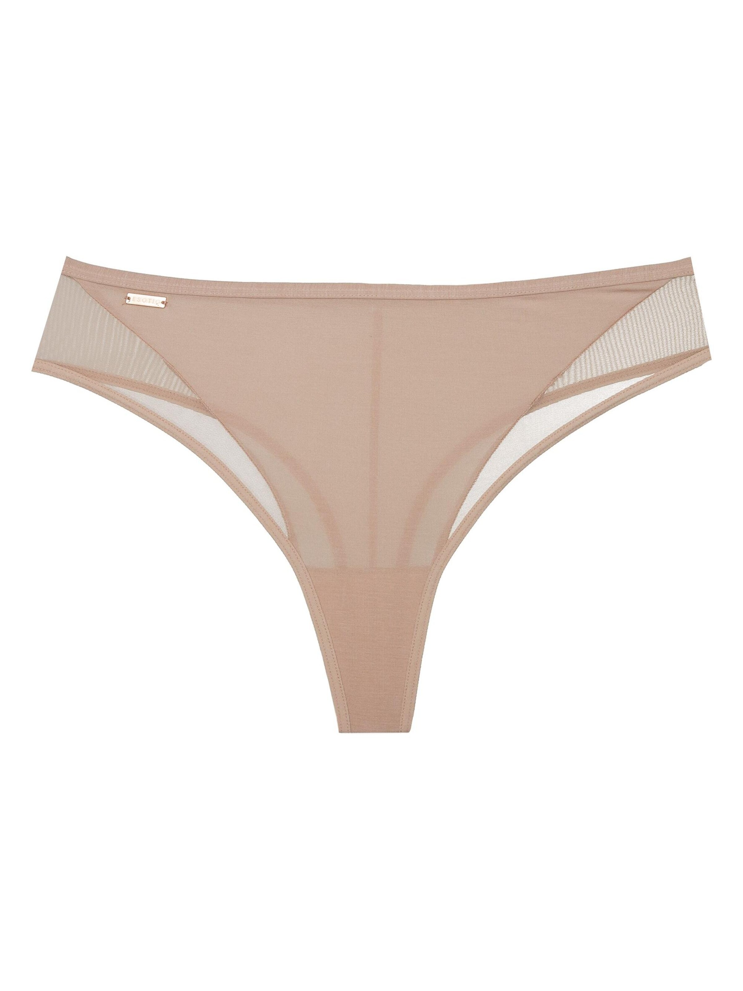 ESOTIQ - Tanga 'String Blissy, Modal Jersey, florales Muster, transparent' en beige