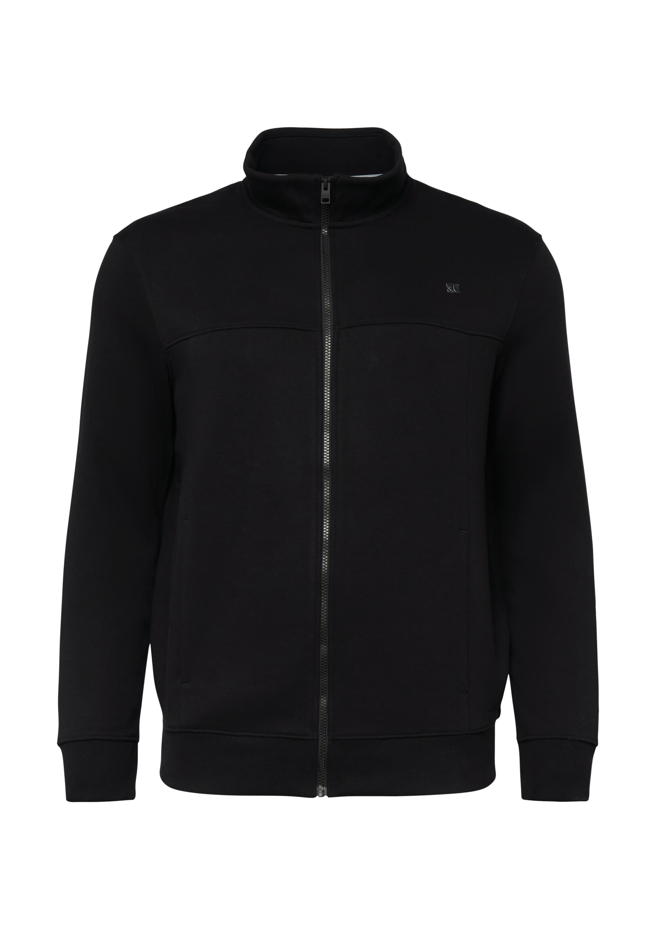 s.Oliver Men Big Sizes Zip-Up Hoodie in Black: front