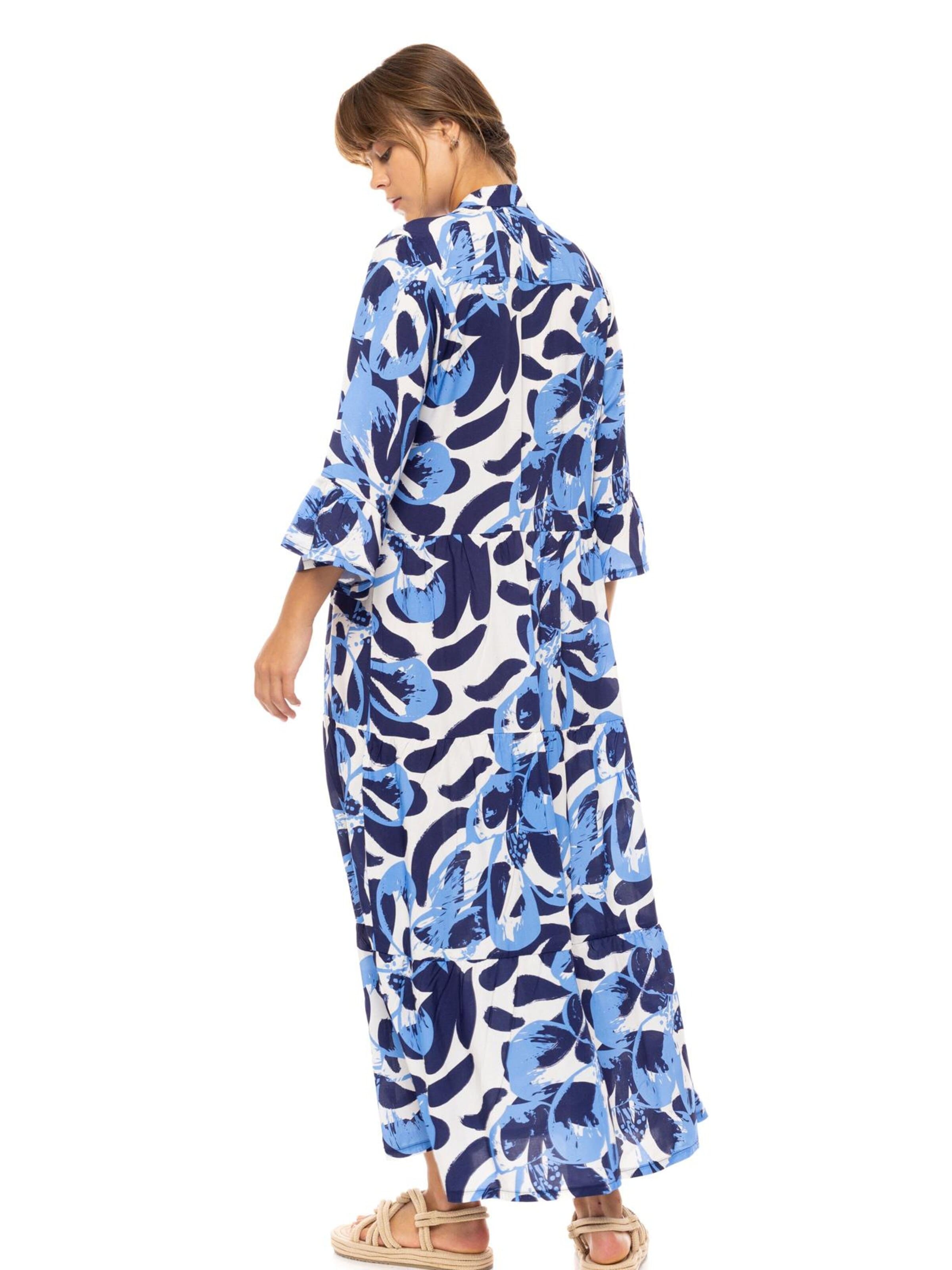 Pink Label Zomerjurk 'BEACHWEAR LONG ABSTRACT FLORAL' in Blauw