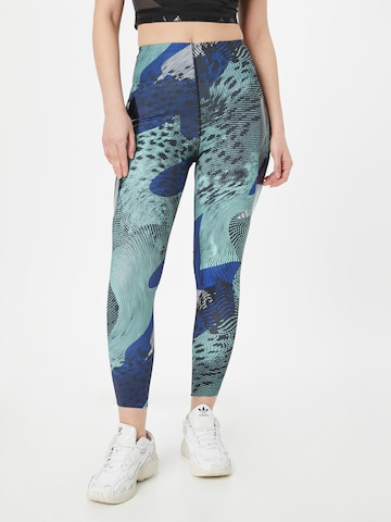 ADIDAS PERFORMANCE Skinny Workout Pants 'Adizero Allover Print' in Blue: front