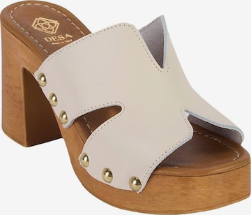 Desa - Zapatillas de casa 'DESA Damen-Plateausandalen aus Leder mit Nietendetail' en blanco: frente