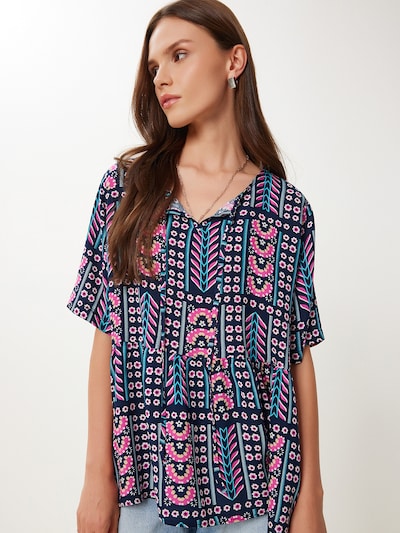 Camicia da donna Happiness İstanbul di colore azzurro / rosa chiaro / nero / bianco, Visualizzazione prodotti