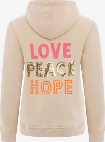 Sweat-shirt 'Love Peace Hope' Zwillingsherz en beige