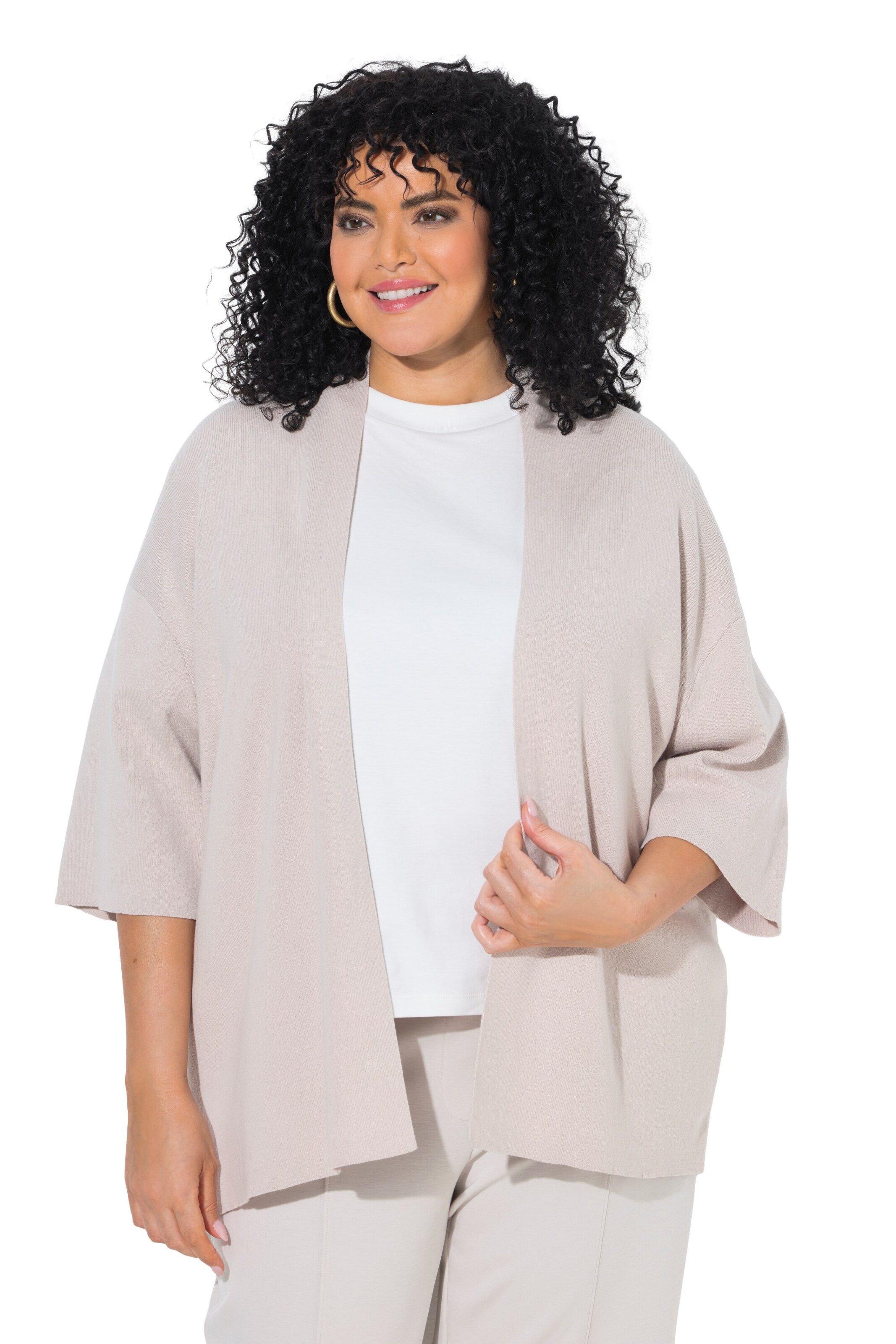 Ulla Popken Knit Cardigan in White: front