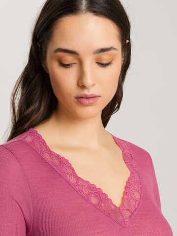 Hanro - Camisa ' Woolen Lace ' em rosa