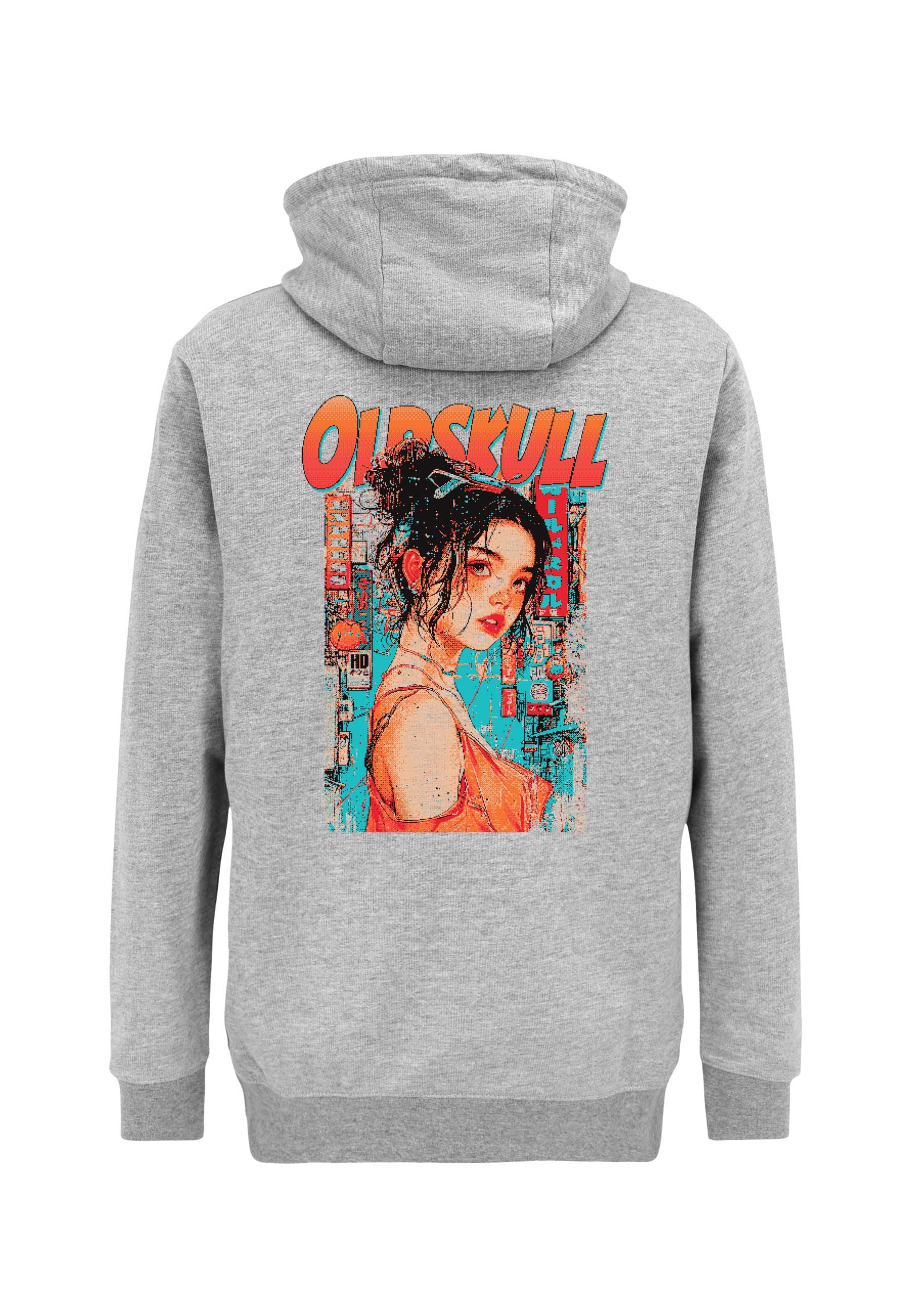 Oldskull Sweatshirt 'Retro Pixel Lady Logo Graphic' in Grey: front