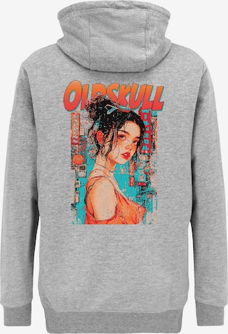 Oldskull Hoodie 'Retro Pixel Lady Logo Graphic' in Grau: Vorderseite
