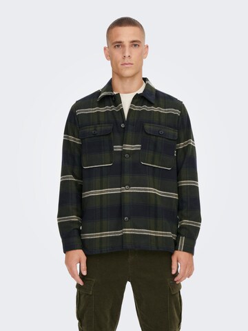 Only & Sons Comfort fit Button Up Shirt in Green: front