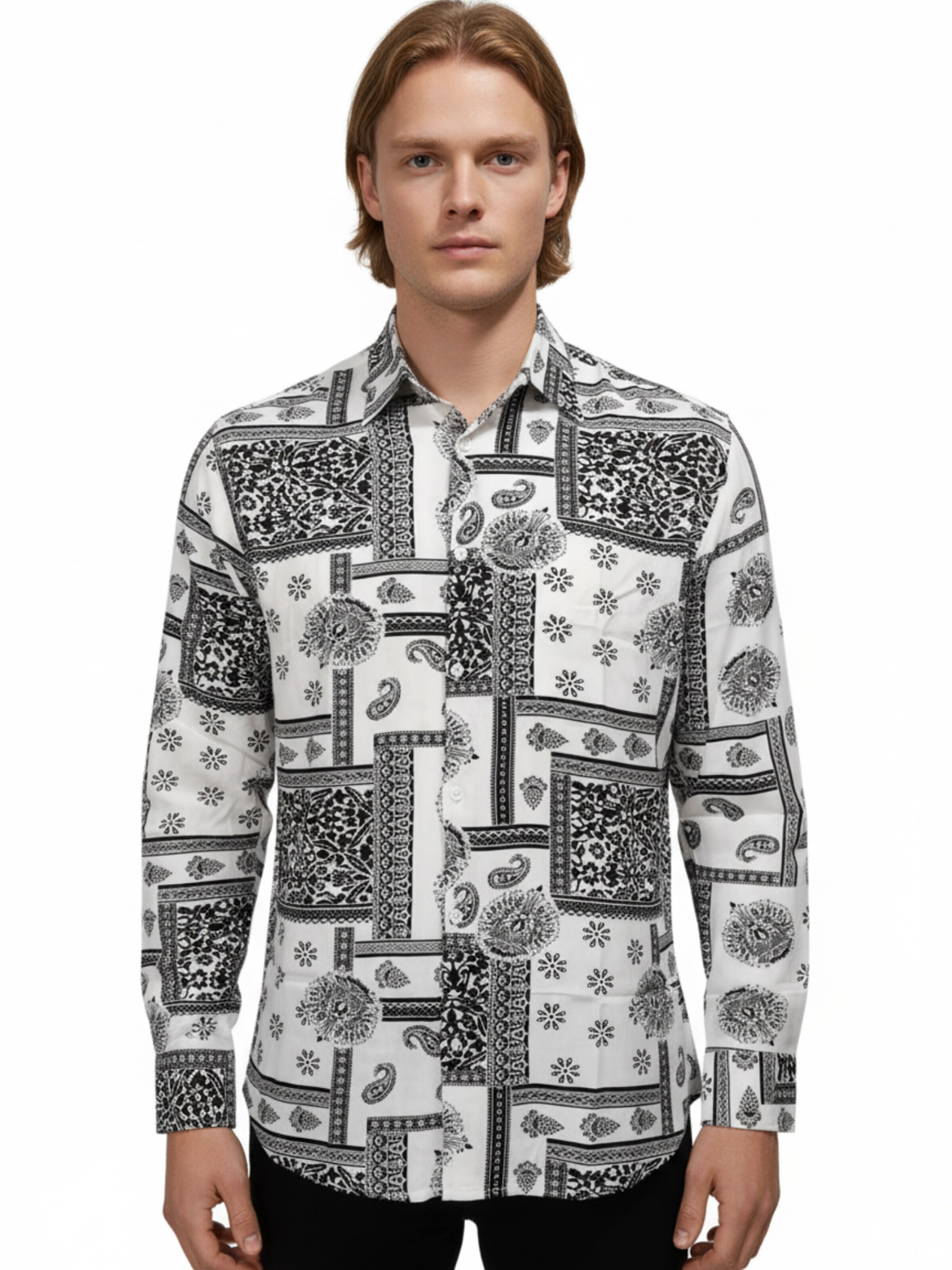 Radwa Regular fit Overhemd 'Men's Viscose multicolor pattern shirt' in Wit: voorkant
