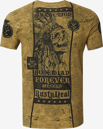 Rusty Neal T-Shirt mit Oil Washed Skull All Over Front Print in Grün