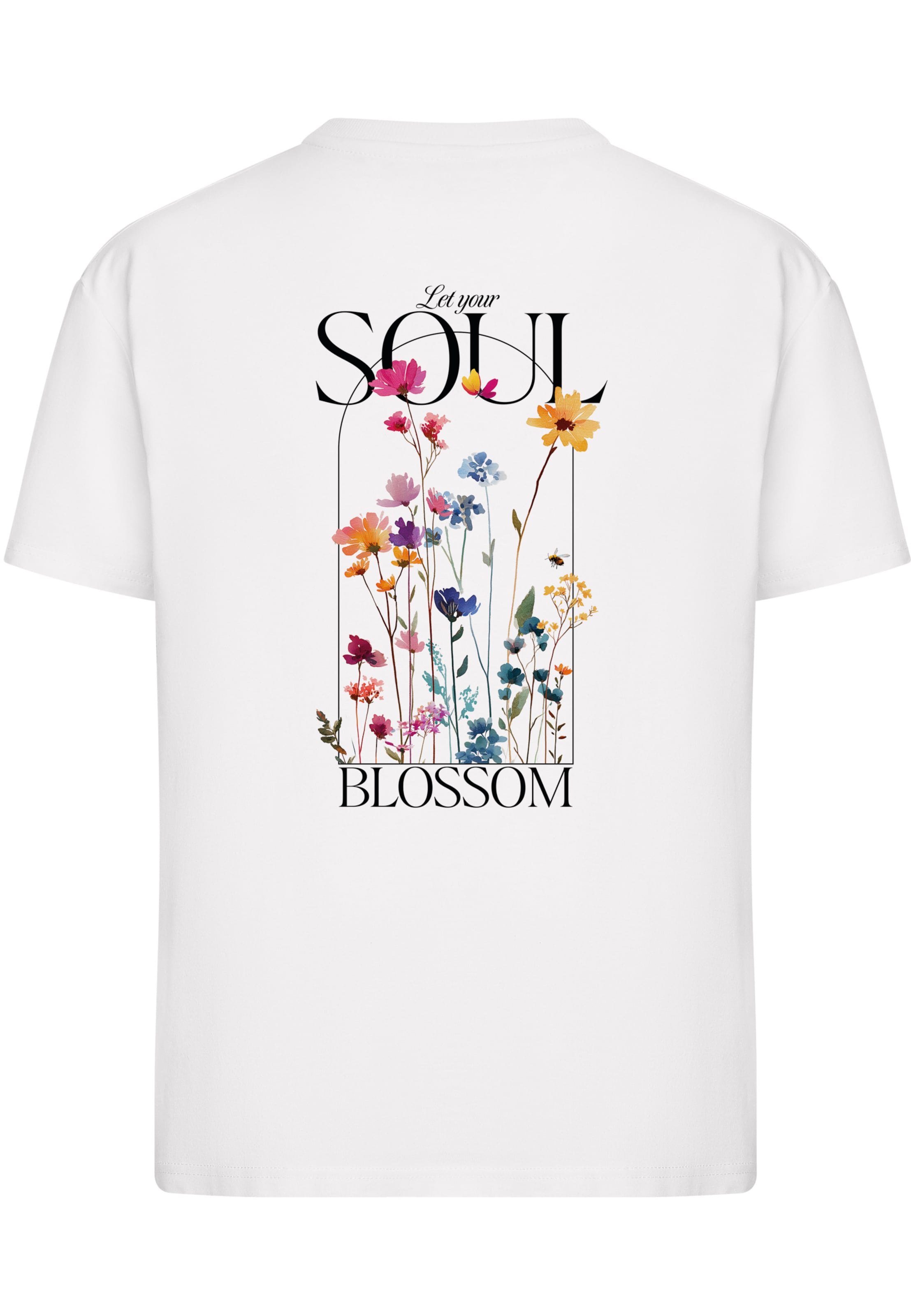 T-shirt 'Let Your Soul Blossom' Miss Tee en blanc : devant