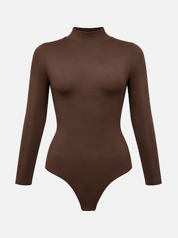 cfab - Body moldeador 'Clean Longsleeve Turtleneck Sculpting Bodysuit with String' en marrón: frente