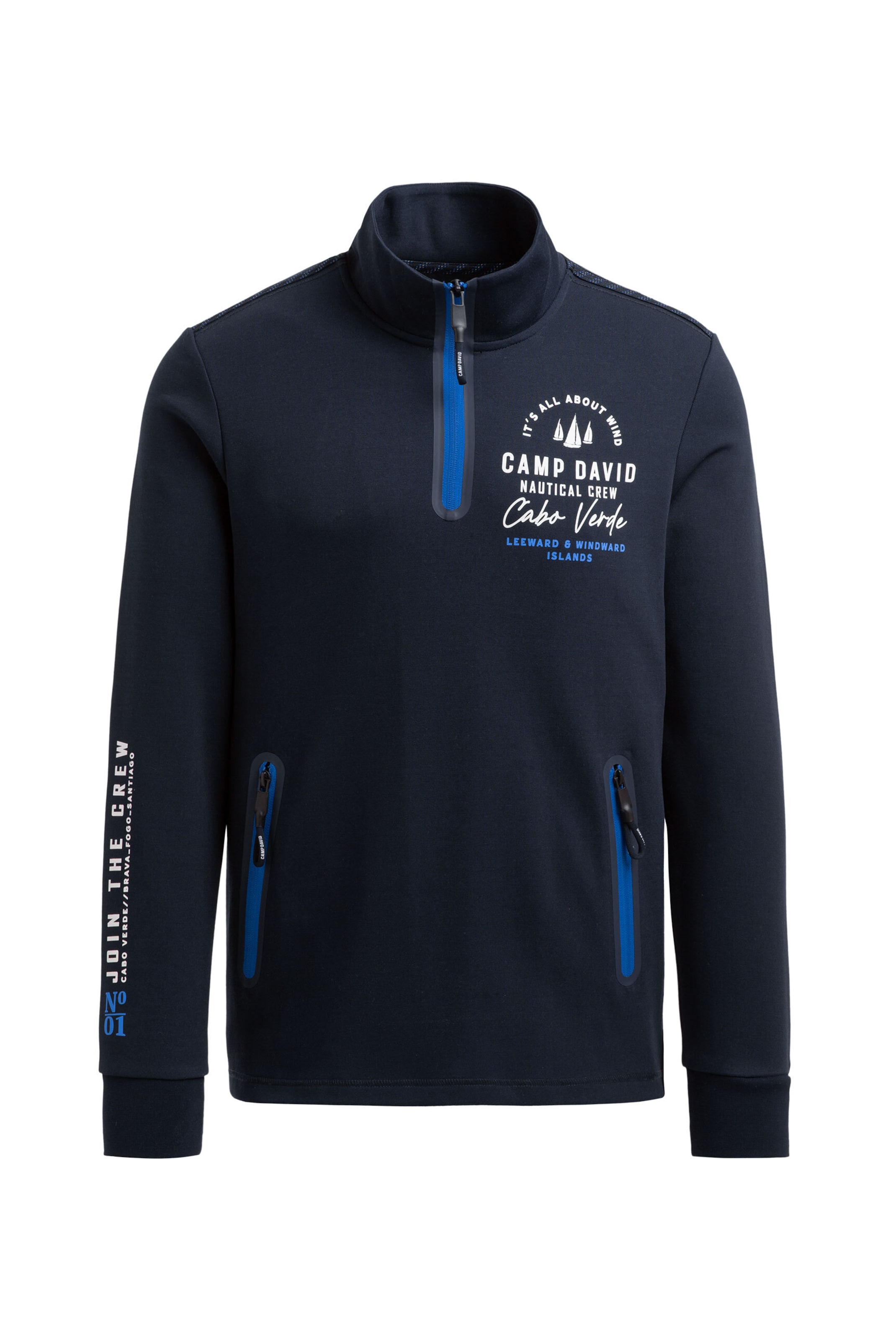 CAMP DAVID Troyer-Sweatshirt aus Interlock mit Rücken-Artwork in Blau: Vorderseite