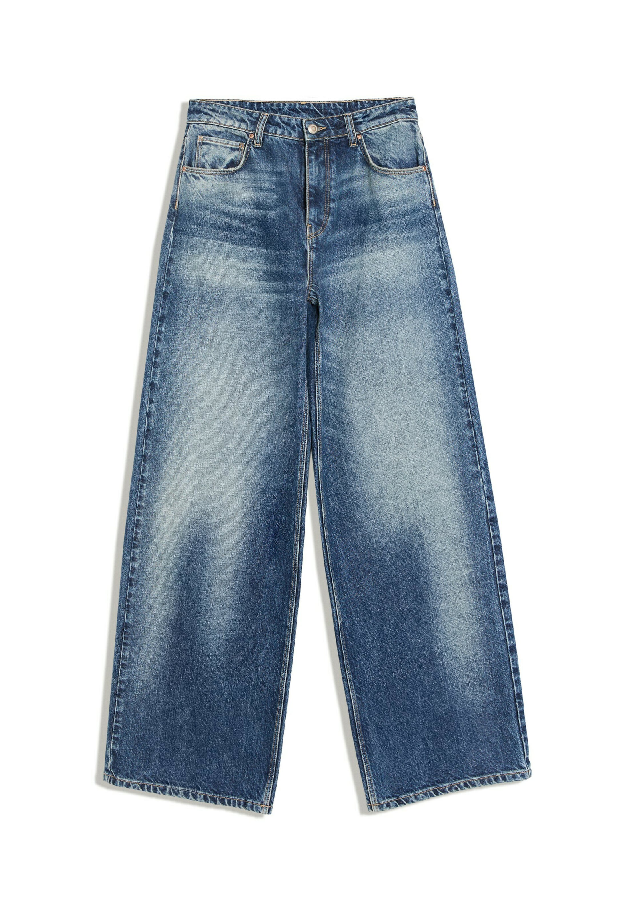 Wide leg Jeans de la Bershka pe albastru: față