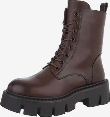 Ital-Design Lace-Up Ankle Boots in Brown: front
