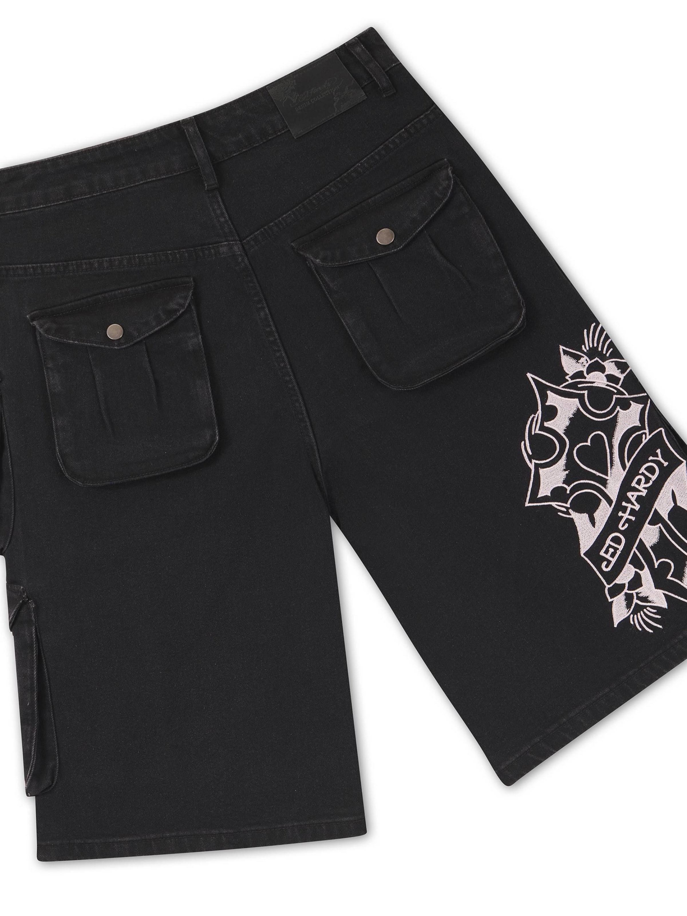 juoda Ed Hardy Plačios klešnės Kelnės: galas
