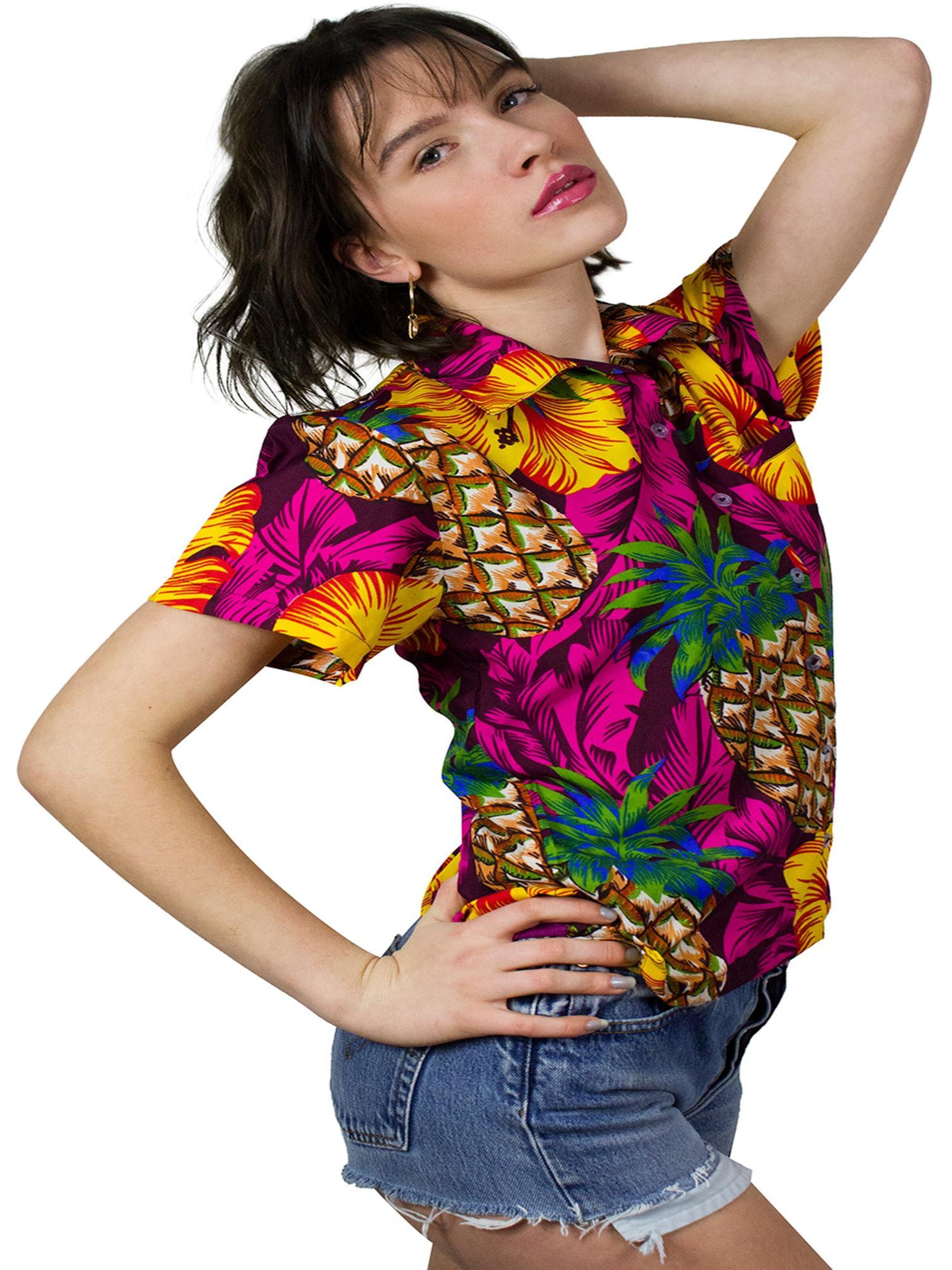 King Kameha Bluse 'Pineapple Hibiscus'‌‌‌‌‌ in Pink