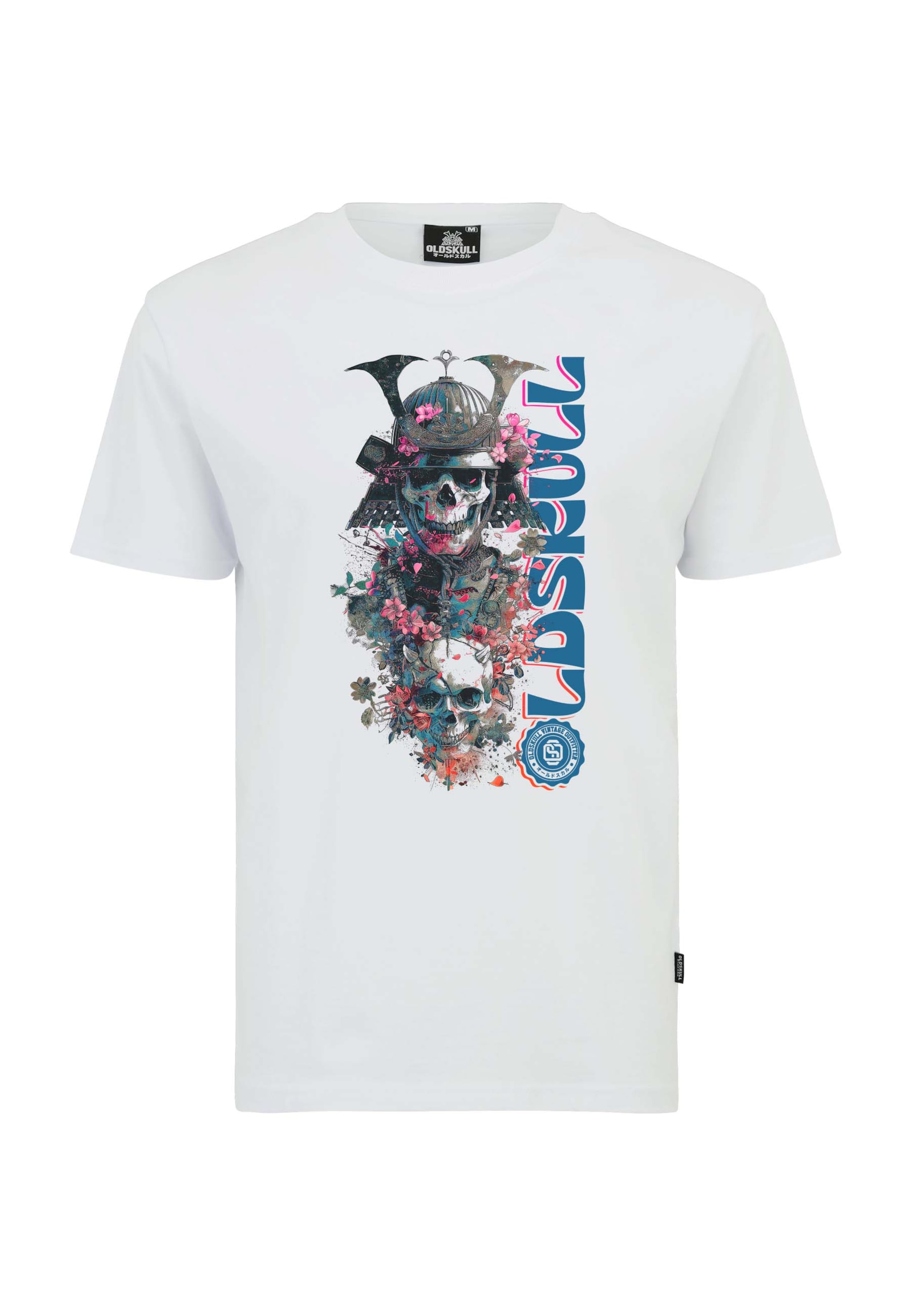 Oldskull Shirt 'Xtreme Samurai Skull Logo' in White: front