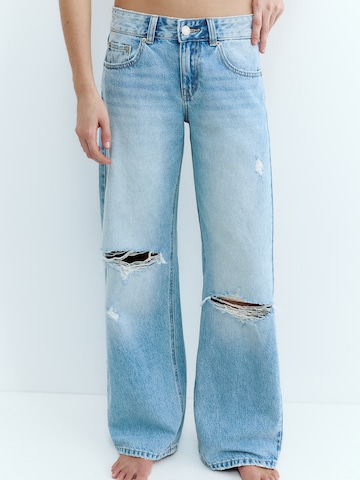 Wide leg Jeans de la Pull&Bear pe albastru: față