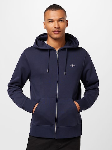 GANT Zip-Up Hoodie in Blue: front