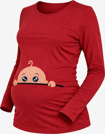 M.M.C. Shirt 'Neugieriges Baby Umstandslangarmshirt' in Red: front