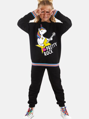 Survêtement 'Rock Unicorn' Denokids en noir : devant