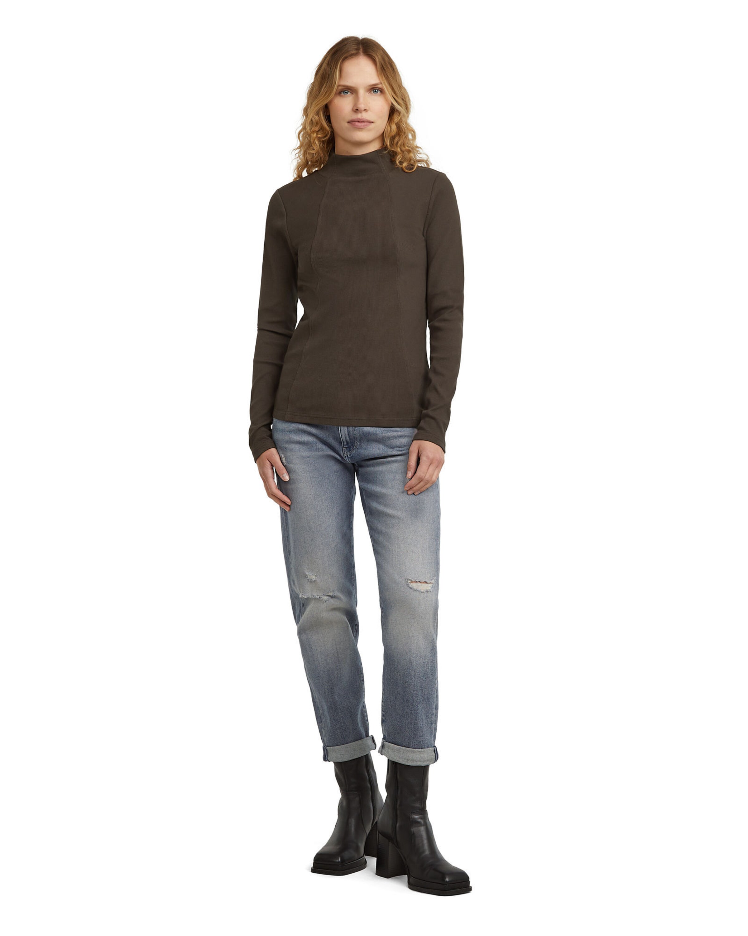 G-STAR Shirt 'A Line Slim Rib Mock' in Bruin