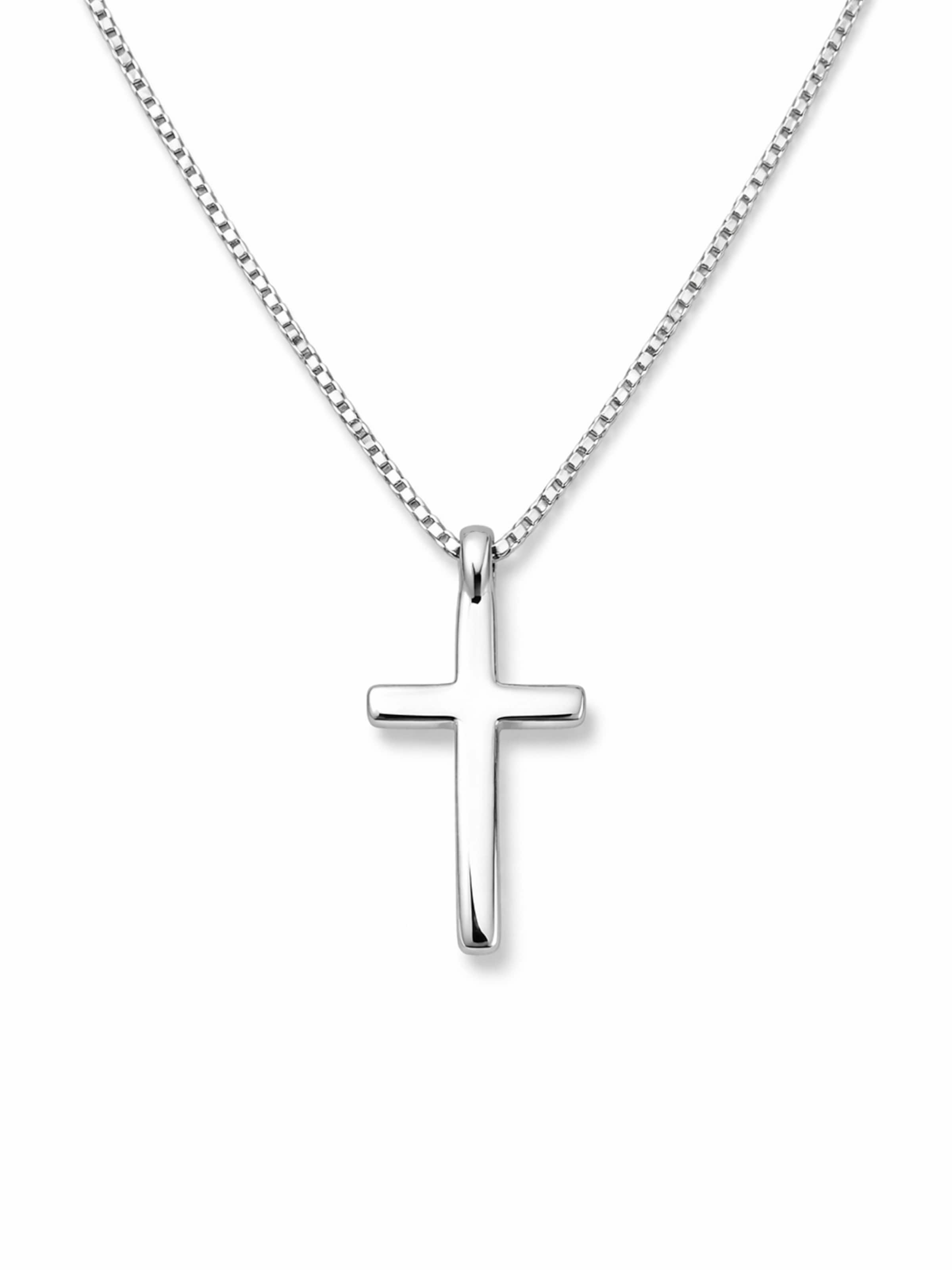 Staufergold Necklace 'Kette „Kreuzruhe“ – Venezianerkette mit schlichtem Kreuz-Anhänger – Silber' in Silver: front