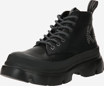 Karl Lagerfeld Lace-Up Ankle Boots in Black: front