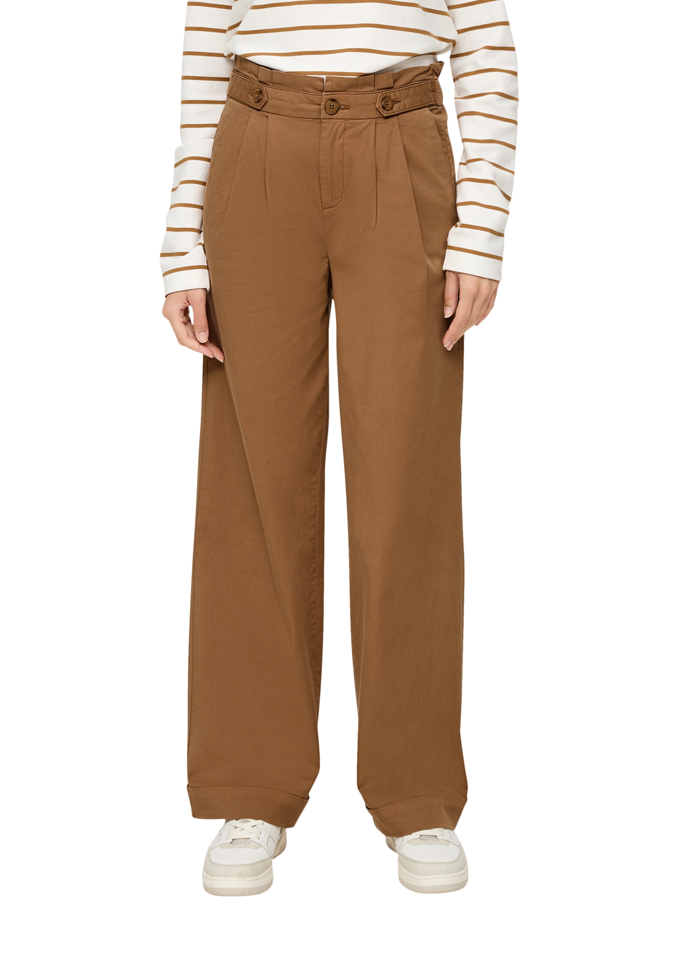 s.Oliver Wide leg Bandplooibroek in Bruin: voorkant