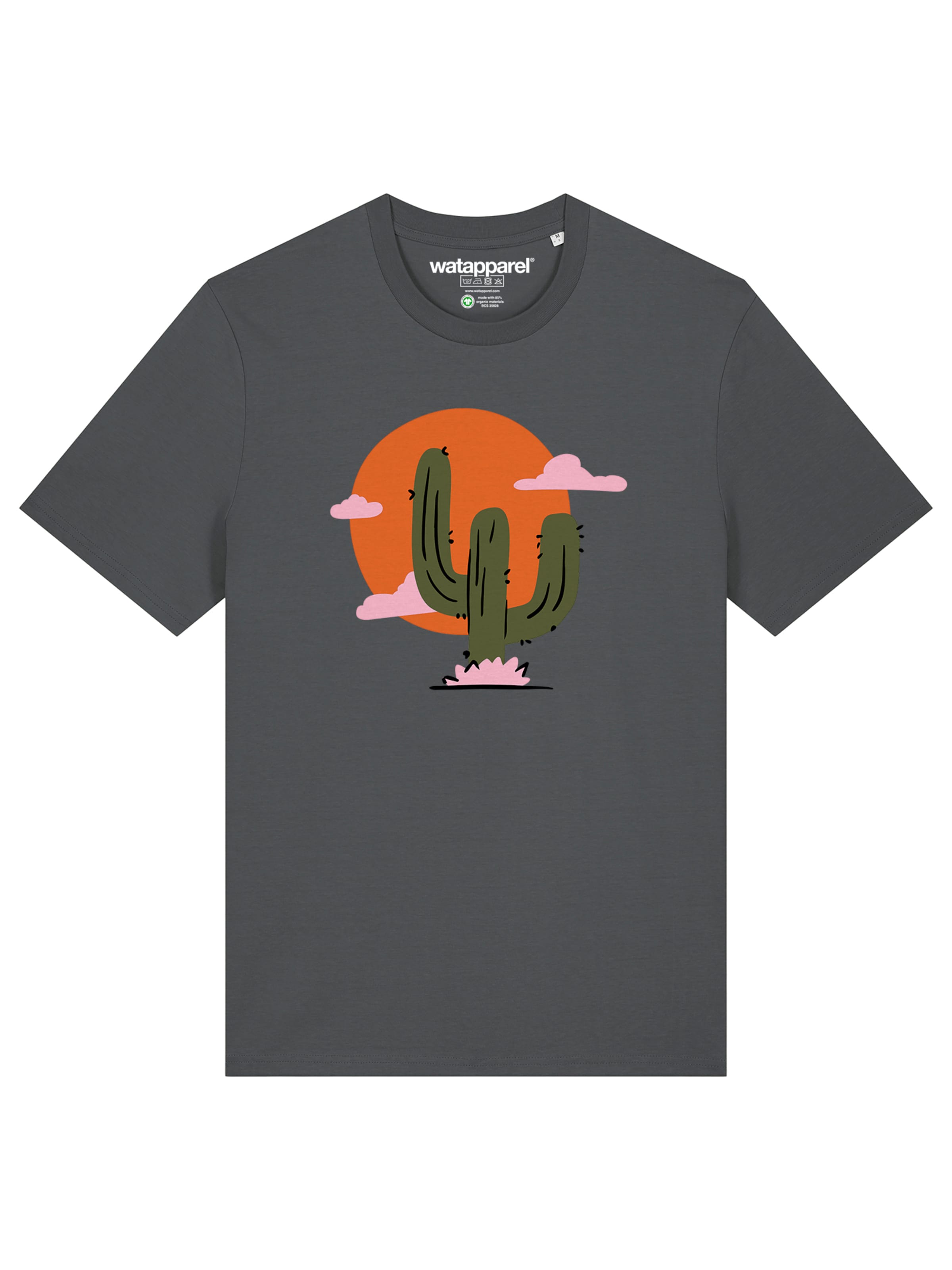 T-Shirt 'Kaktus Im Sonnenuntergang' Watapparel en gris : devant
