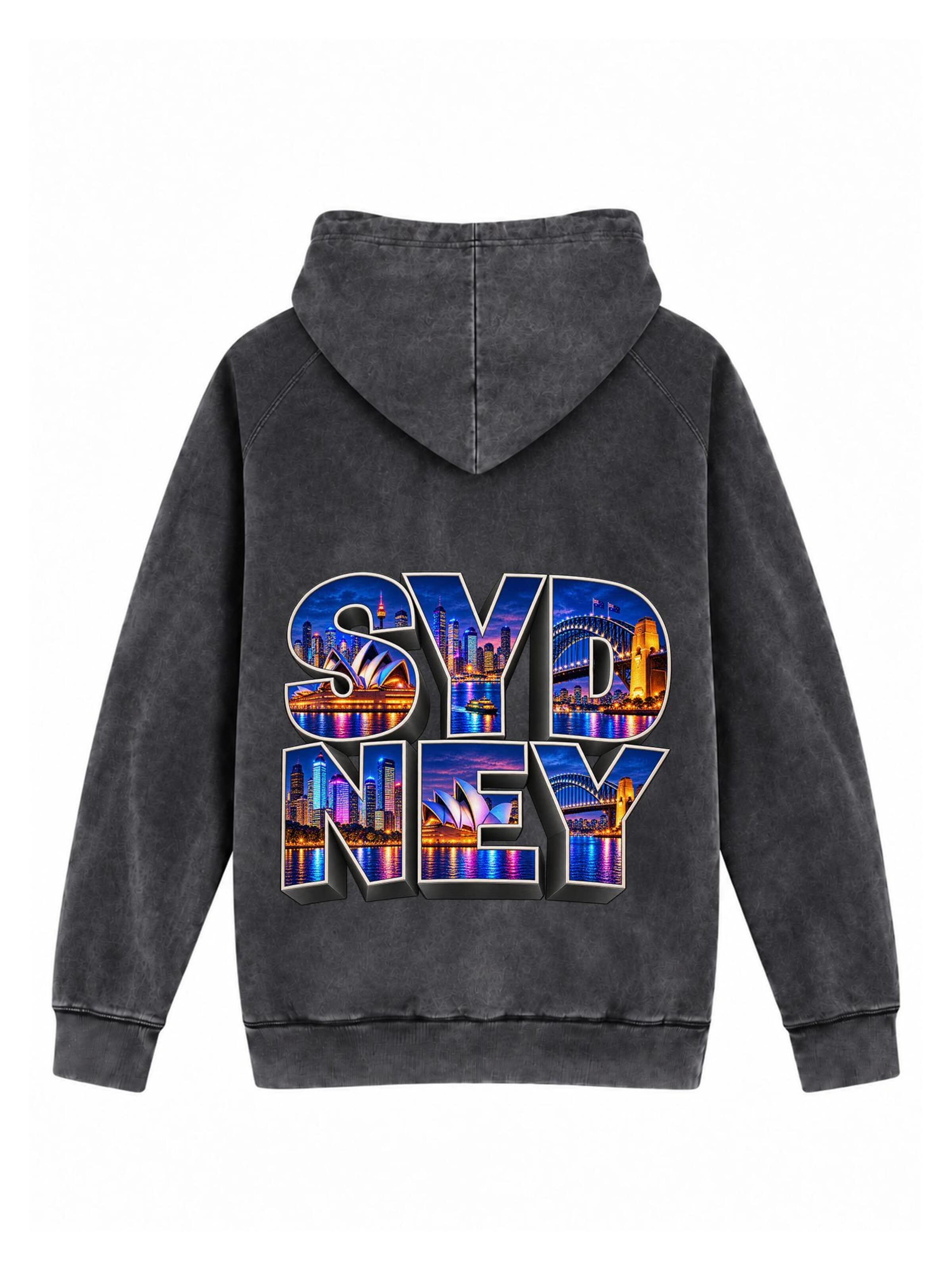LUNØIR StudioSweater majica 'Sydney City Lights – Neon' - crna boja: prednji dio