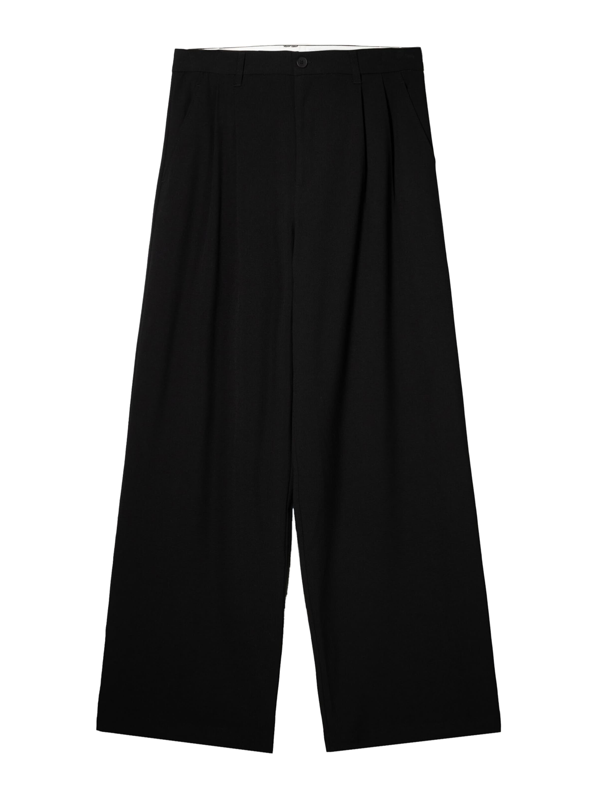 BershkaWide Leg/ Široke nogavice Hlače s naborima - crna boja: prednji dio