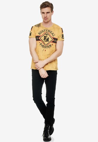 Rusty Neal Cooles T-Shirt aus weicher Baumwolle in Gelb