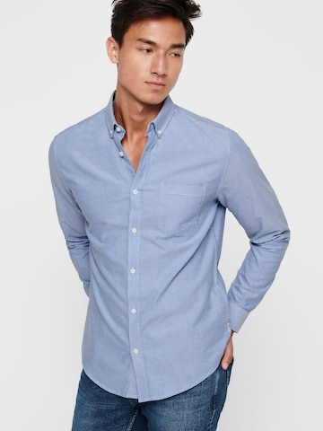 Only & Sons Slim fit Button Up Shirt 'Alvaro' in Blue