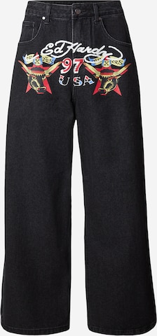 juoda Ed Hardy „Baggy“ Džinsai: priekis