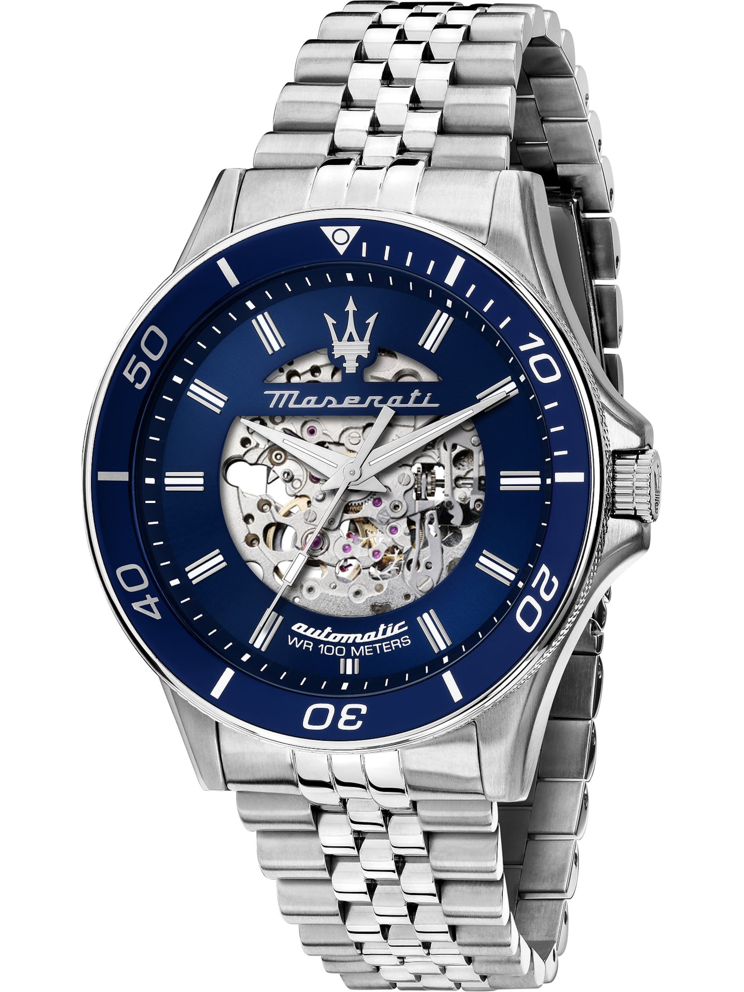 Maserati Analoguhr in Silber: Vorderseite