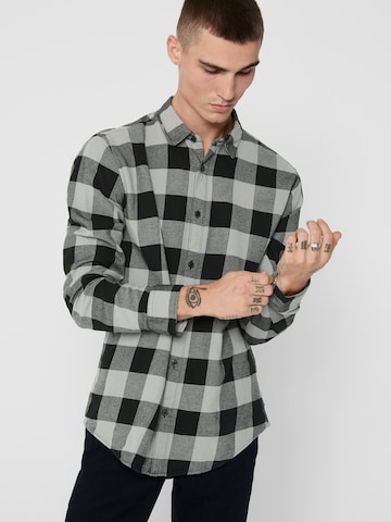 Only & Sons Slim fit Button Up Shirt 'Gudmund' in Grey