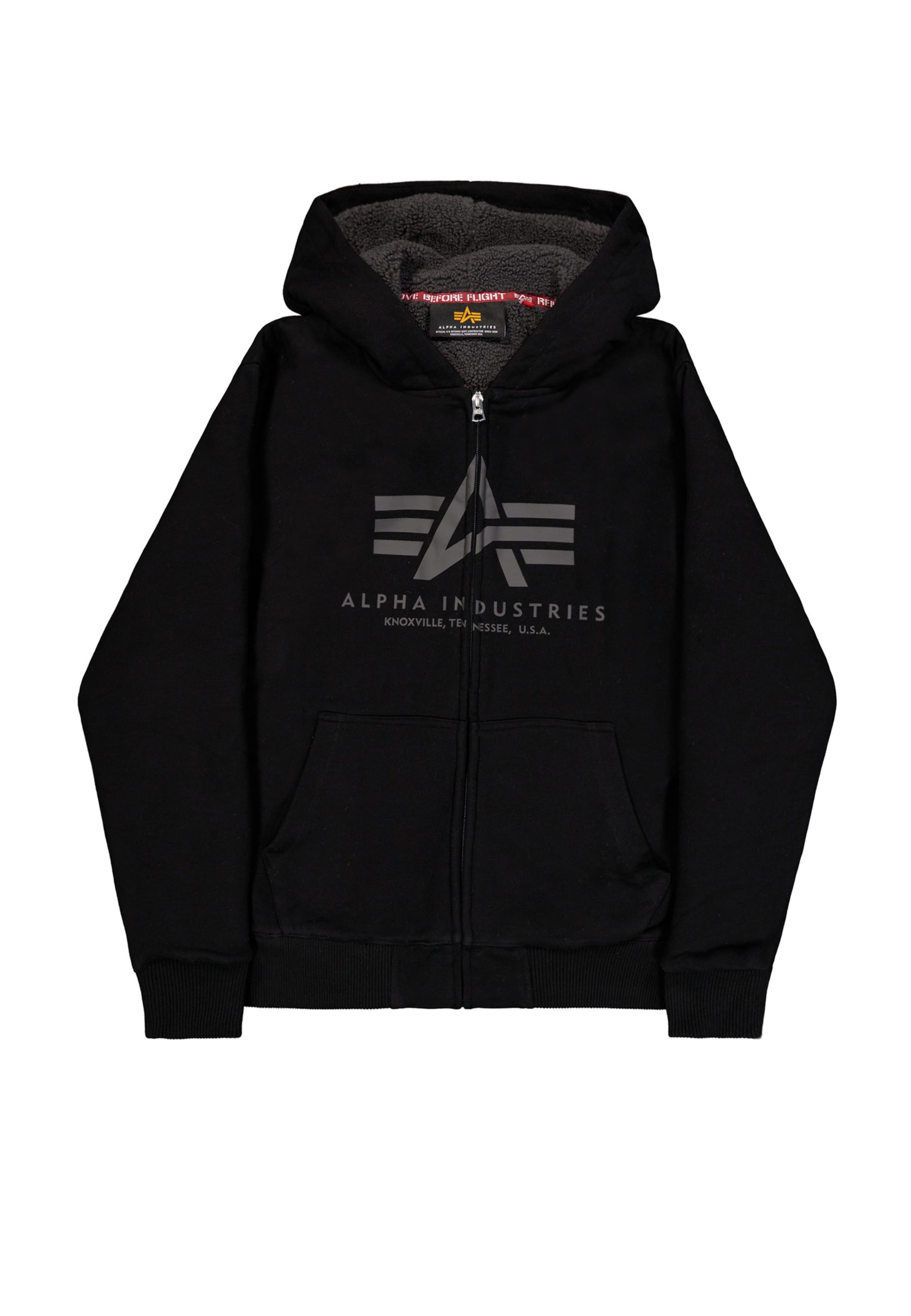 Veste de survêtement ALPHA INDUSTRIES en noir : devant