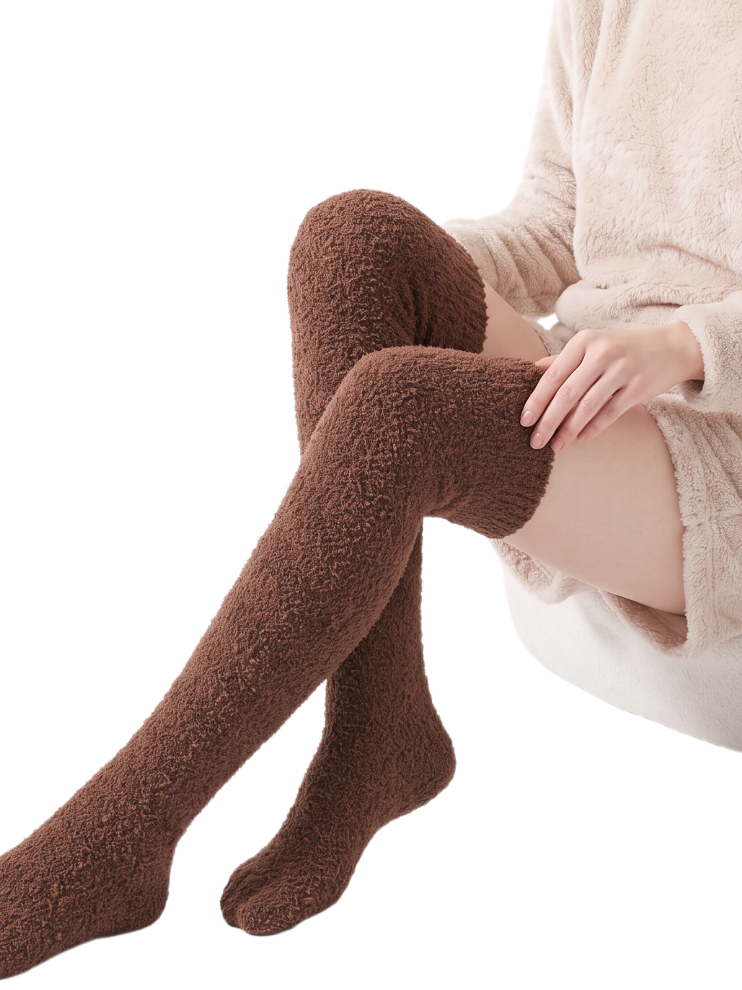 BONVERANO Over the Knee Socks in Brown