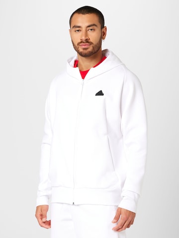 ADIDAS SPORTSWEAR Athletic Zip-Up Hoodie 'Z.N.E. Premium' in White: front