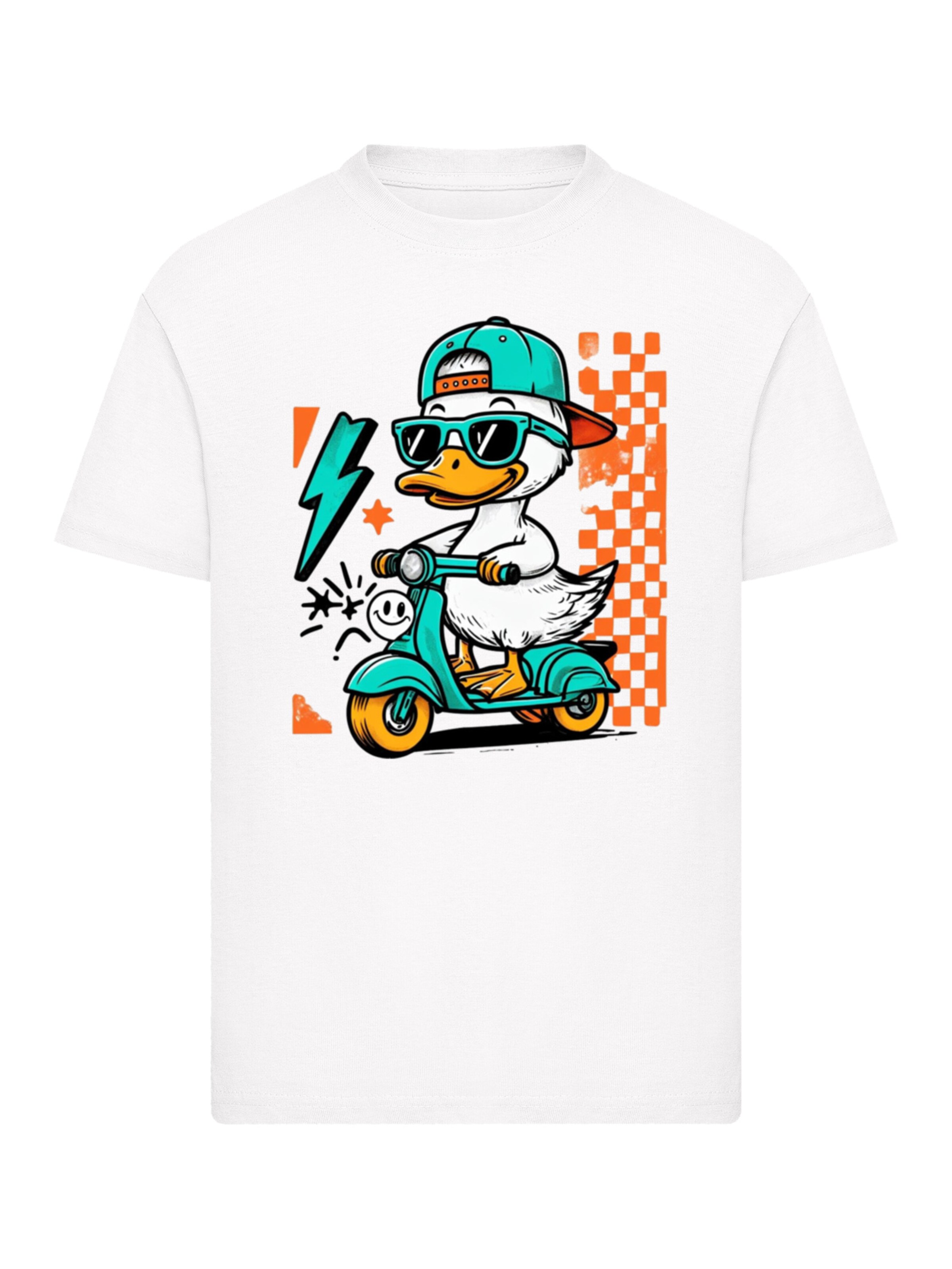 F4NT4STIC Shirt 'Coole Ente auf Roller' in Wit: voorkant